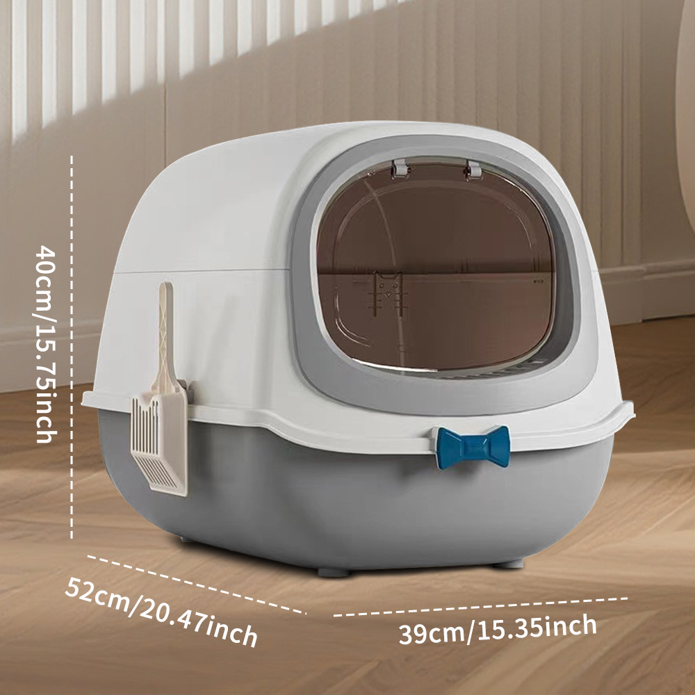 Fully Enclosed Cat Litter Box, Large Odor-Control Kitty Toilet with Flip Lid, Scoop & Anti-Tracking Pedal, Removable Design, Gray