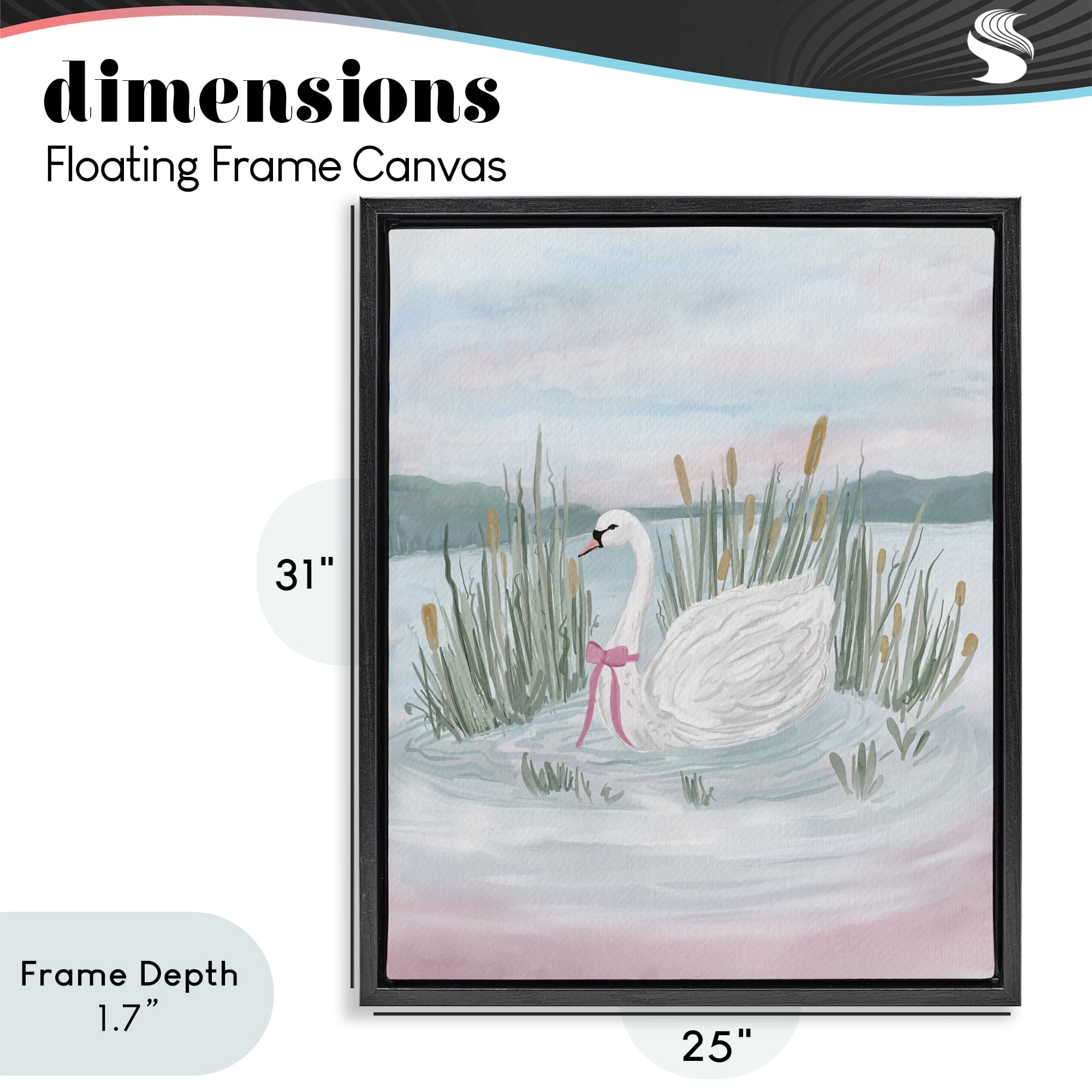 Stupell Industries Swan Serenade on Lake Black Framed Floater Canvas Wall Art, design by Adreane Fippinger