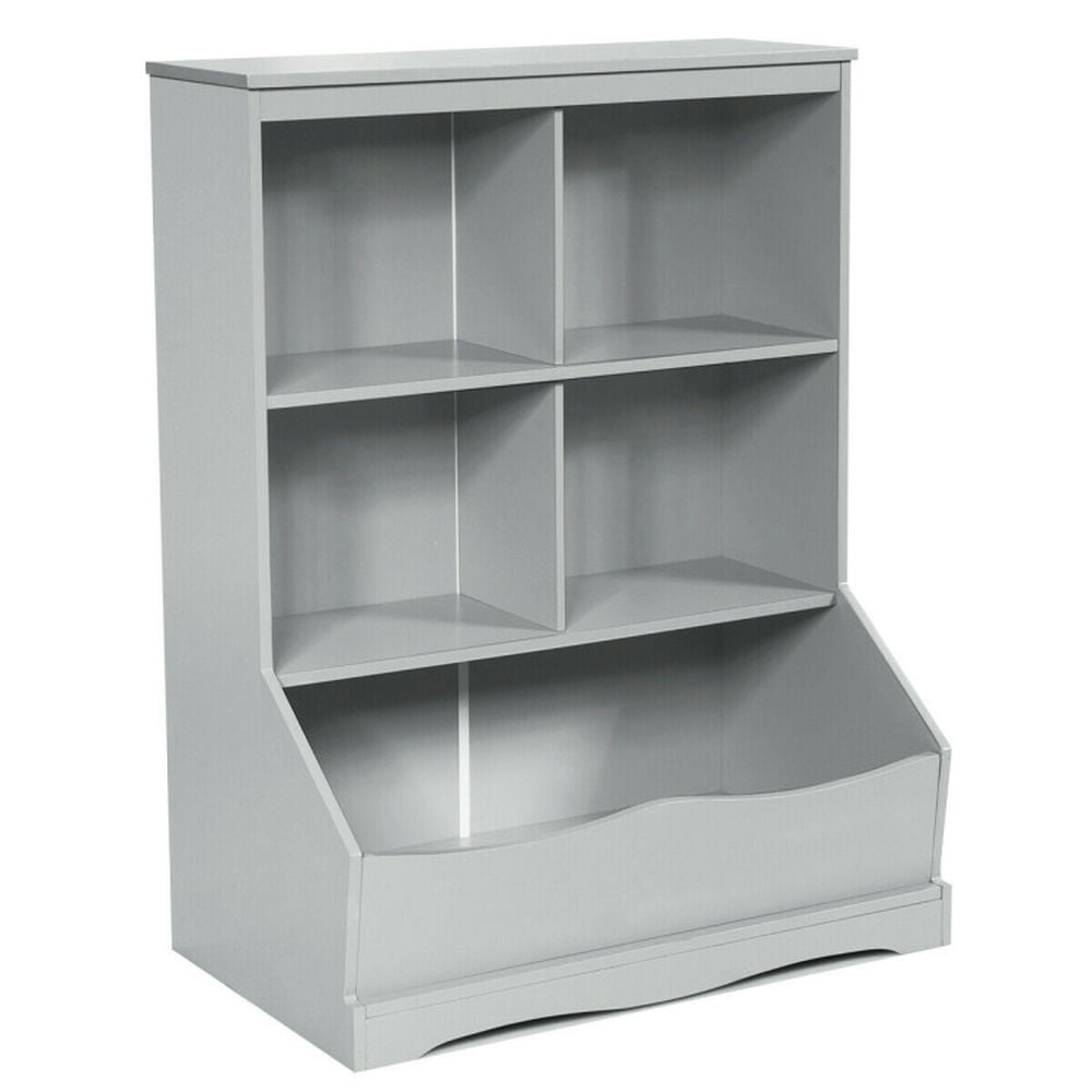 Topcobe 3-Tier Children's Multi-Functional Bookcase Toy Storage Bin Floor Cabinet, Kids Toy Storage Organizer-Gray