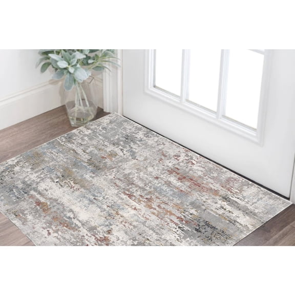 HomeRoots 2' X 3' Gray And Blue Abstract Washable Non Skid Area Rug