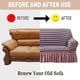 thumbnail image 4 of Fashionable Textured Square Stretch Slipcover with Ruffled Skirt - Protects from Spills, Stains, Pets Hairs, Wear & Tear - Home Decor（3 Seater） Two tone purple, 4 of 5