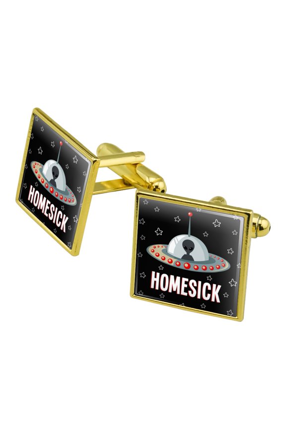 Homesick UFO Alien Funny Square Cufflink Set - Silver or Gold