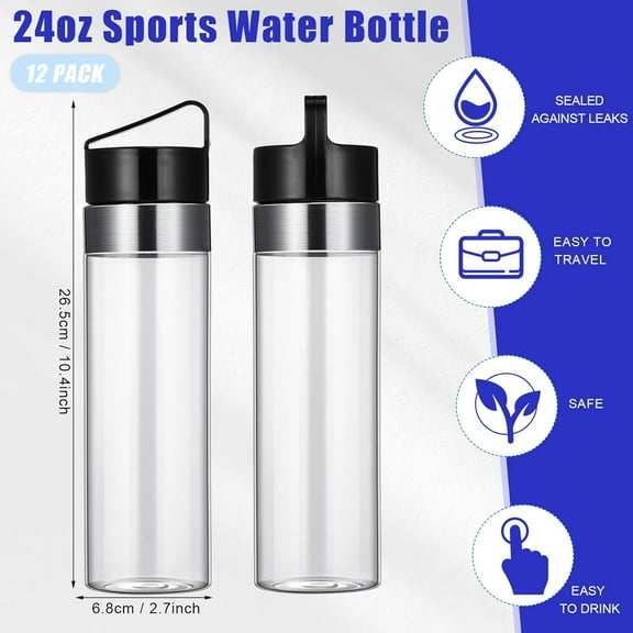 12 Pack Plastic Sports Bottles with Spill Proof Lids Reusable Clear 24 oz Water Bottle Bulk for Outdoor Activity Hike Camping Cycling