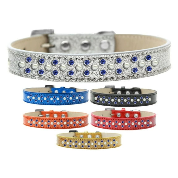 Mirage Pet Sprinkles Ice Cream Dog Collar Pearl and Blue Crystals Size 12 Black
