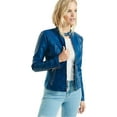 thumbnail image 2 of Womens Genuine Blue Lambskin Leather Jacket Motorcycle Biker Leather Jacket W379, 2 of 4