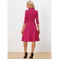 thumbnail image 3 of Unique Bargains Women's Sheath 3/4 Sleeves Stand Collar A-Line Dress M Hot Pink, 3 of 6