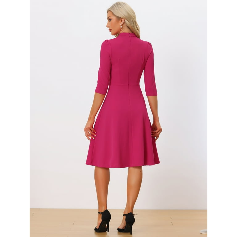 Unique Bargains Women's Sheath Dresses 3/4 Sleeves Stand