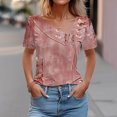 thumbnail image 2 of bnaln Women Tops Summer T Shirts Casual Button Short Sleeve Shirts Floral Printed V Neck Tees Shirts Elegant Tunic Tops Dressy Blouses Ladies Henley Shirts Pullover Going Out Tops, 2 of 5