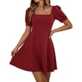 thumbnail image 2 of Maqroz Elegant Dresses for Women Solid Square Neck Lace Up Backless Sundress Summer Beach Vacation Wedding Guest Dress Red XL, 2 of 6
