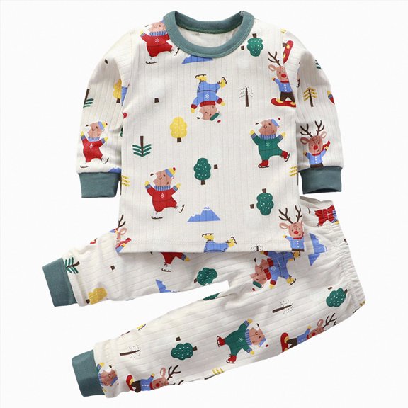 TOWED22 Baby Toddler Boys Outfits Set 2 Piece Long Sleeve Cute Print Graphic Round Neck Sweatshirt Top Sweatpants Casual Fall Winter Clothes(Dark Green,3-6 M)