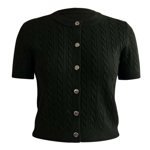 Suéter George para Mujer, Tejido de Cable, Botones Dorados, Manga Corta Militar Talla G