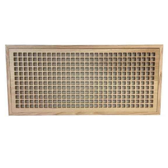 12 Inch x 24 Inch Red Oak Hardwood Vent Floor Register Flush Mount with Frame, Eggcrate Style, Unfinished