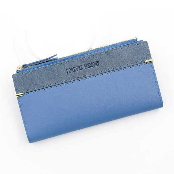 Simple Fashion Design Long leather Wallet Coin Purse Solid Color PU Leather Card Holder Case Bank Card Holder Wallets Korean Style Wallets Money Clutch Bag Women Wallets BLUE