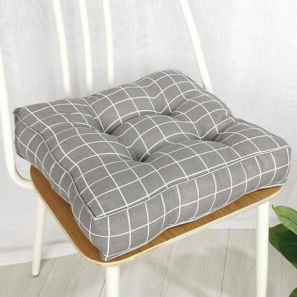 Nvzi Cojines suaves bohemios para sillas de patio, para interiores, oficinas, hogares, cocinas, cojines cuadrados para sillas de comedor, almohadas con cuadrícula gris de 18" x 18" x 4"