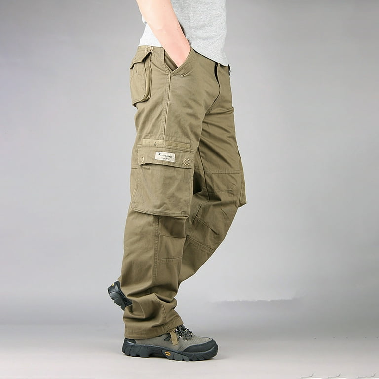 Mens Cotton Plus Size Cargo Pants Tie Bottom Hiking Trousers with