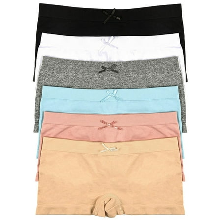 - ToBeInStyle Girls' Pack of 6 Solid Color Ribbon Seamless Boyshorts - S/M