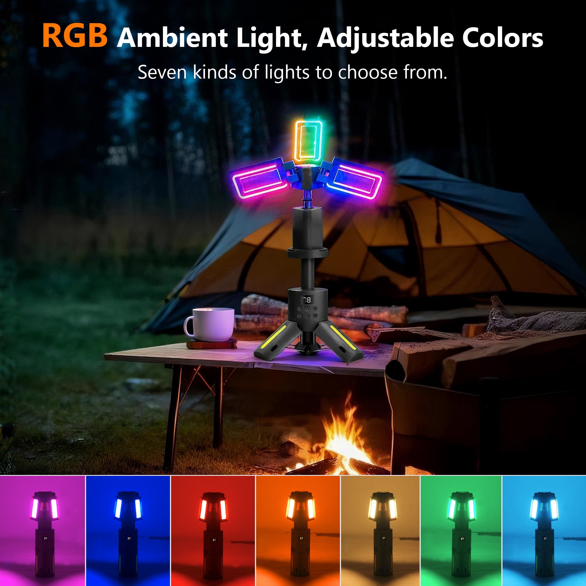 SaveJoy Camping Lantern Rechargeable Camping Gear, Telescopic Camp Light, Portable Waterproof LED Working Lantern, Foldable Outdoor Emergency Light with 8 Modes, Black
