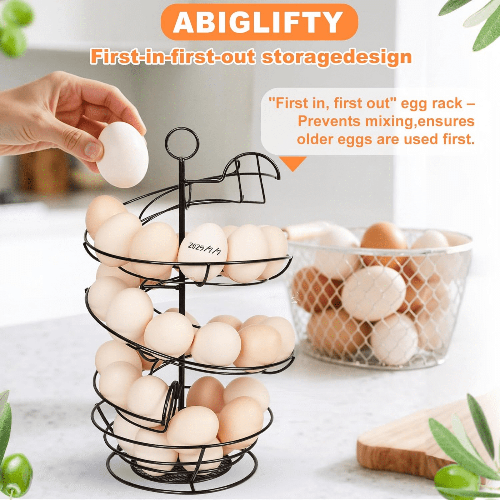 CMYYNNA Spiral Metal Egg Holder Countertop, Fresh Egg Holder Countertop,Egg Storage for Countertop, Spiral Egg Storage Display Rack for Kitchen,Farmhouse