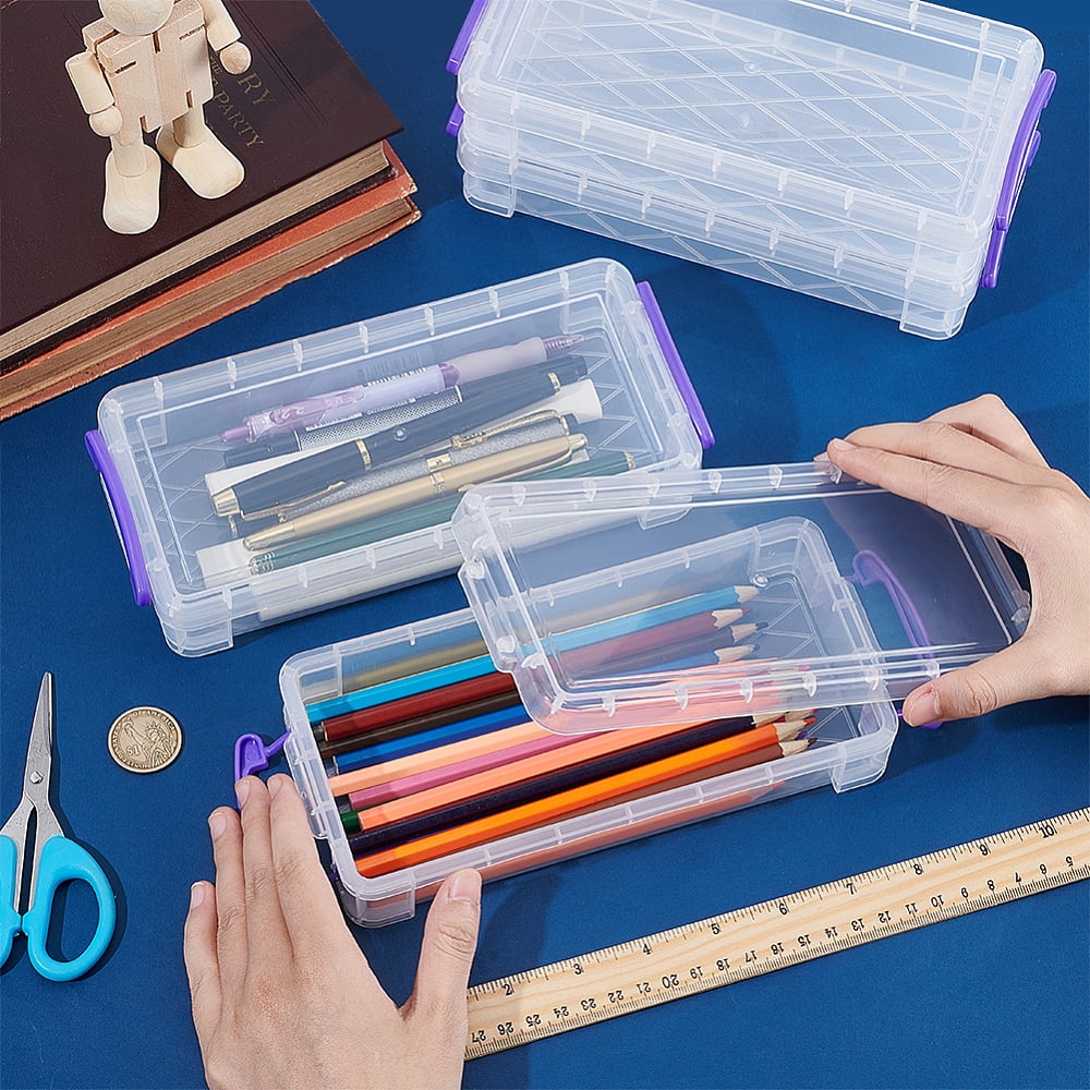 Rectangle Plastic Pencil Case Desktop Stationery Organizer Slate Blue 216x100x46.5mm Inner Diameter: 193x84mm