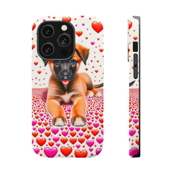 DistinctInk Tough Case for Apple iPhone 14 Pro MAX (6.7" Screen), Compatible with MagSafe Charging - Valentine's Day Belgian Malinoi Puppy