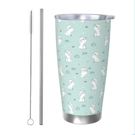 

Salouo Playing Rabbit Print 20oz Tumbler with Lid Stainless Steel Vacuum Insulated Tumbler Durable Insulated Coffee Mug Thermal Cup with Splash Proof Sliding Lid-Straw Two-piece Set