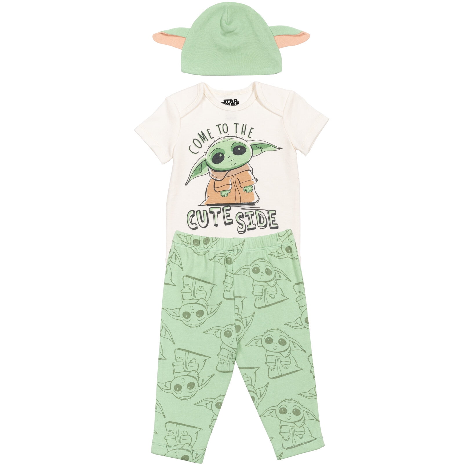 Star Wars The Child Newborn Baby Boys Bodysuit Pants and Hat 3 Piece Outfit Set Newborn to Infant
