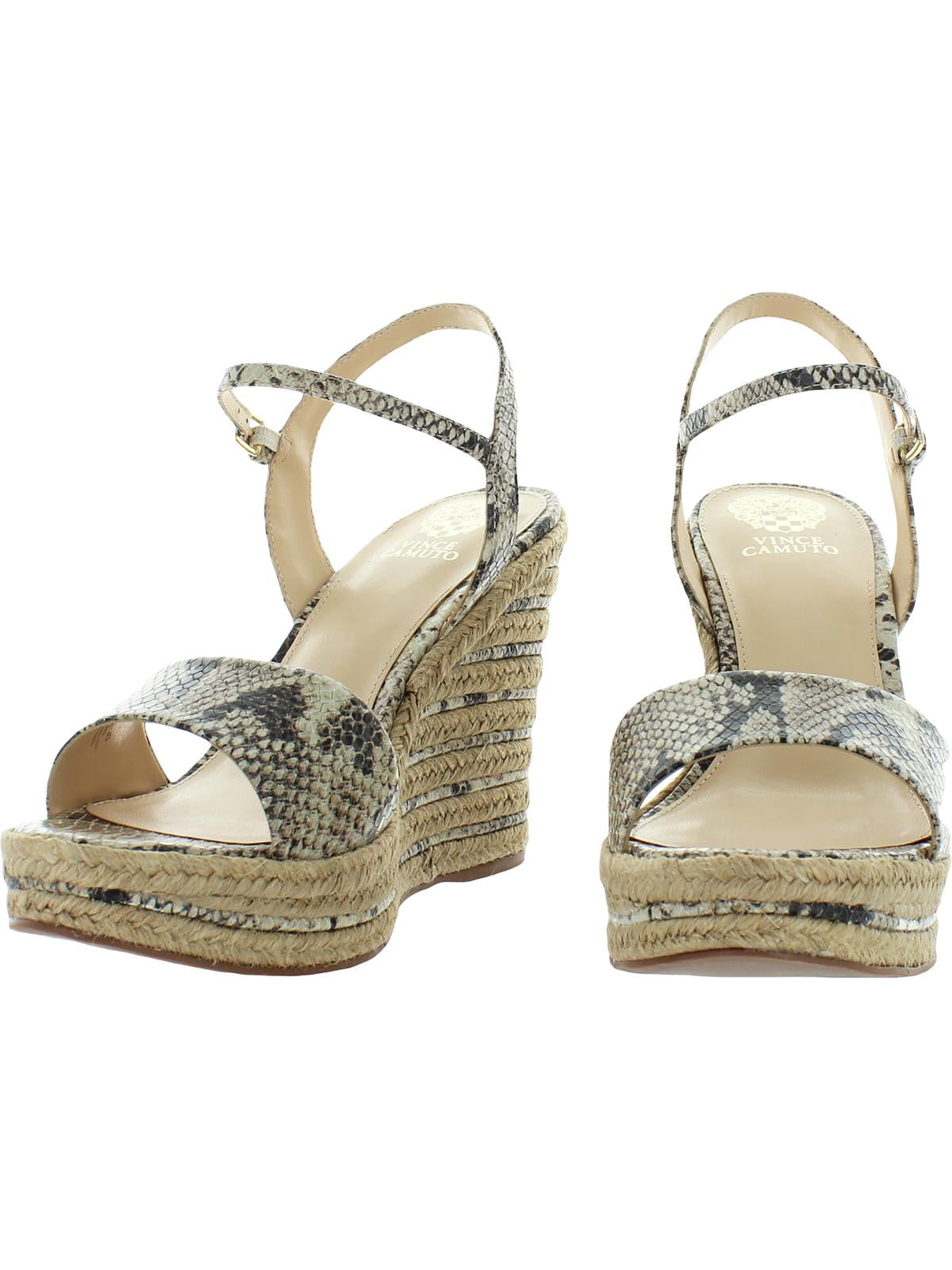 Vince Camuto Women s Marybell Leather Ankle Strap Wedge Sandals Black White Size 10