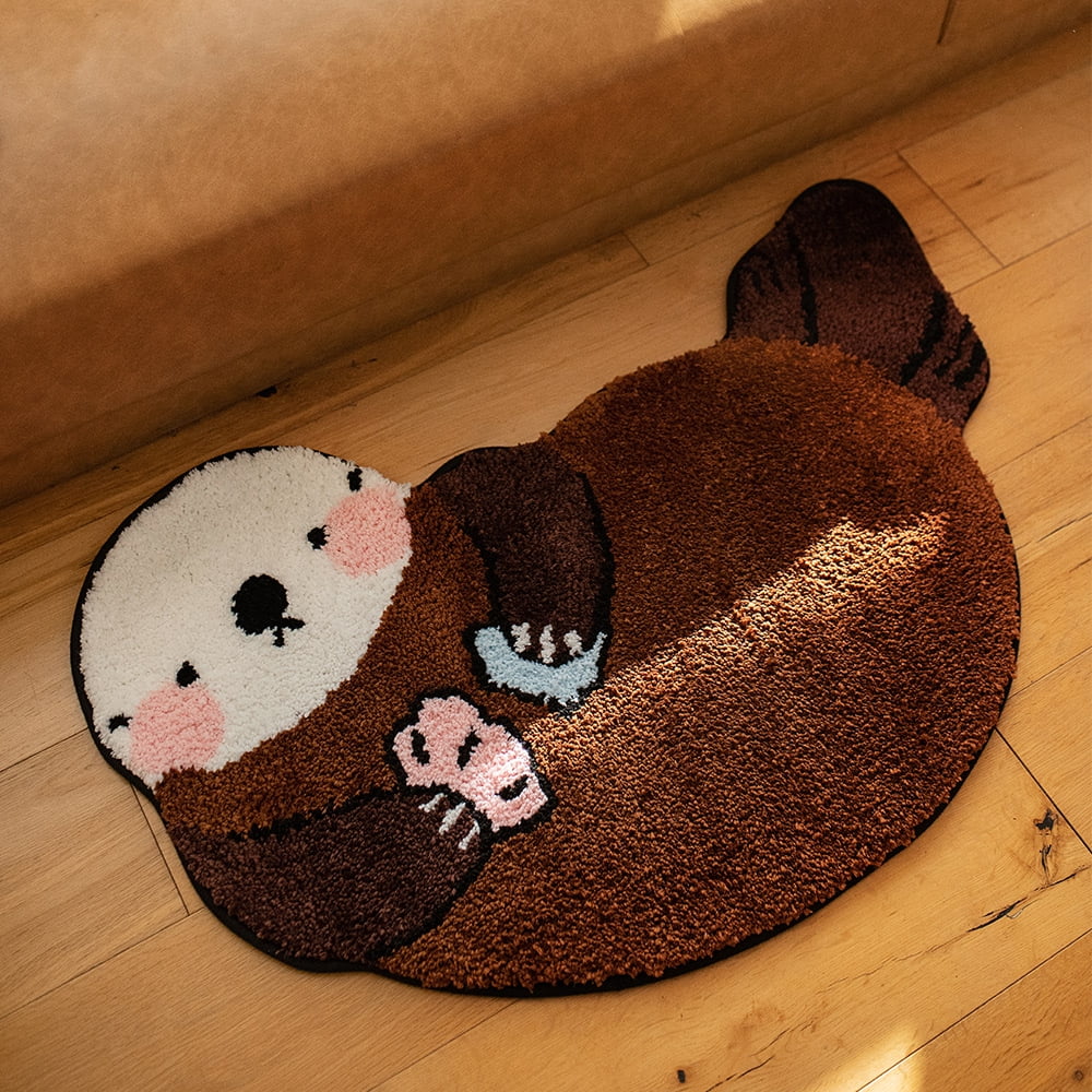 Sea Otter Shaped Rug Animals Bath Mat Area Rug Non-Slip Bathroom Door Mat for Bedroom Bathroom Kitchen Cartoon Area Rug for Kid’s Room Soft Bathmat Home Decor