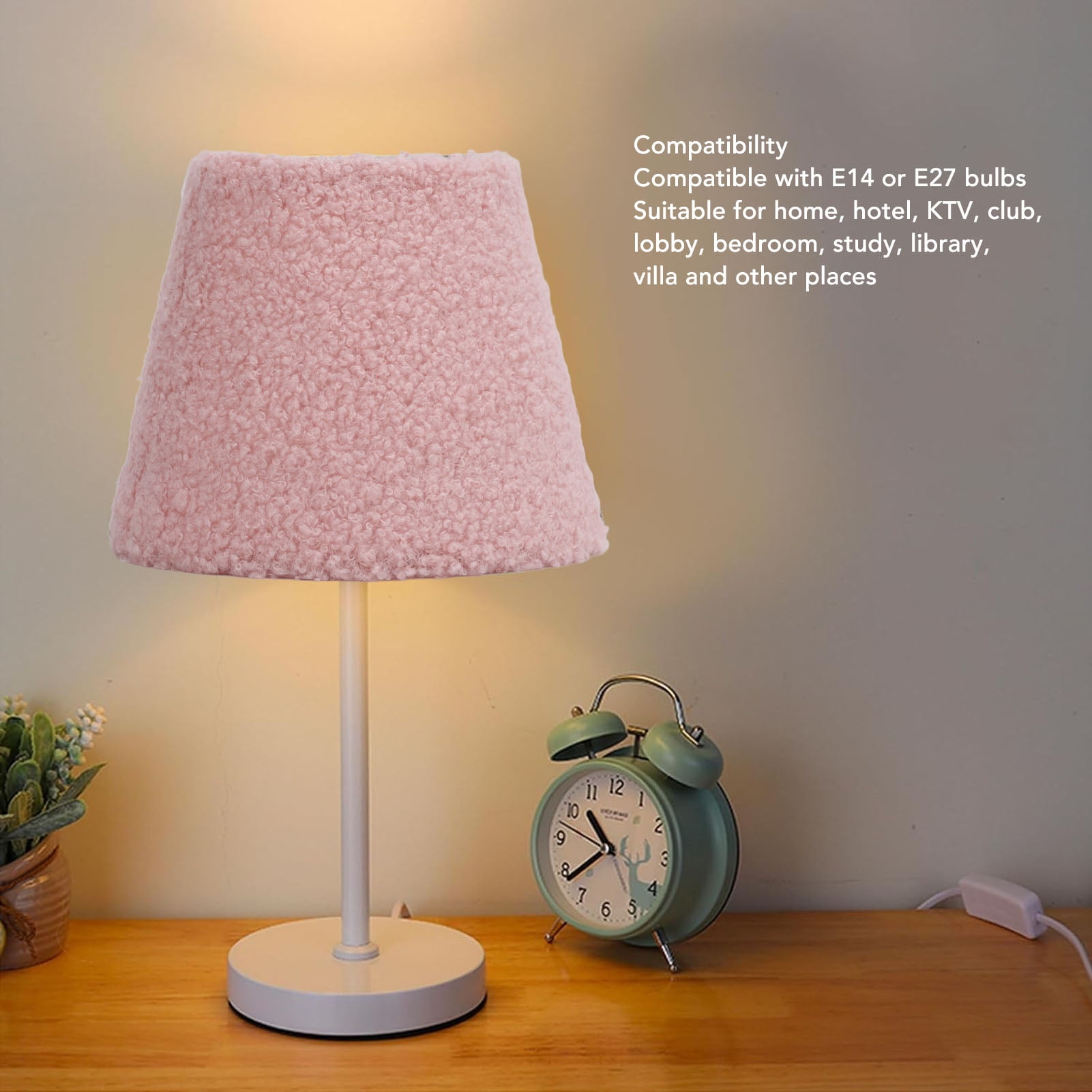 YAHHU Plush Cloth Lamp Shade Replacement Decorative Soft Comfortable Cone Round Lamp Shade for E27 E14 Table Lamp, Pink (6.7 inches / 17 cm)