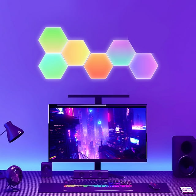 Oefntac Savings Background Wall Light Hexagonal RGB Intelligent Control and Music Synchronization Hexagonal Light Game Mood Light Background Wall Light Bedroom Pickup Light Game Light