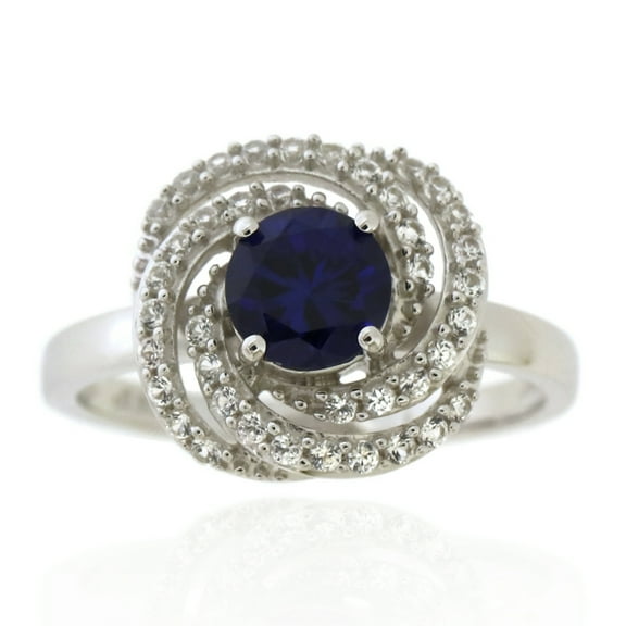 Jay Heart Designs 925 Sterling Silver Created Sapphire and Created White Sapphire Ring