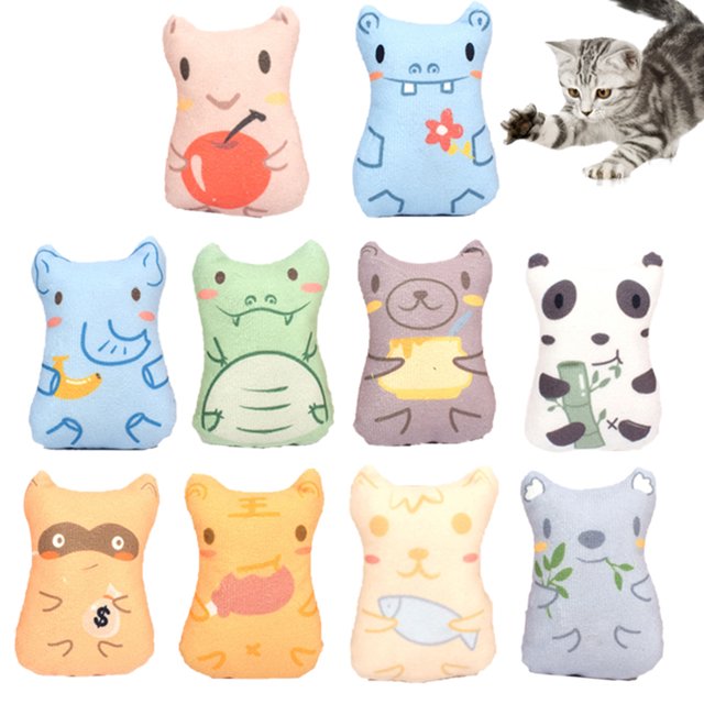 10PCS Chat Morsure Jouet Mignon Dessin Animé Chat Interactif Chat d'Herbe à Chat Jouet à Mâcher