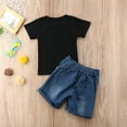 thumbnail image 5 of Newborn Baby Boys Summer Shorts Sets Short Sleeve Letter Print T-shirt Tops Denim Shorts Pants Boys 2pcs Outfits, 5 of 8