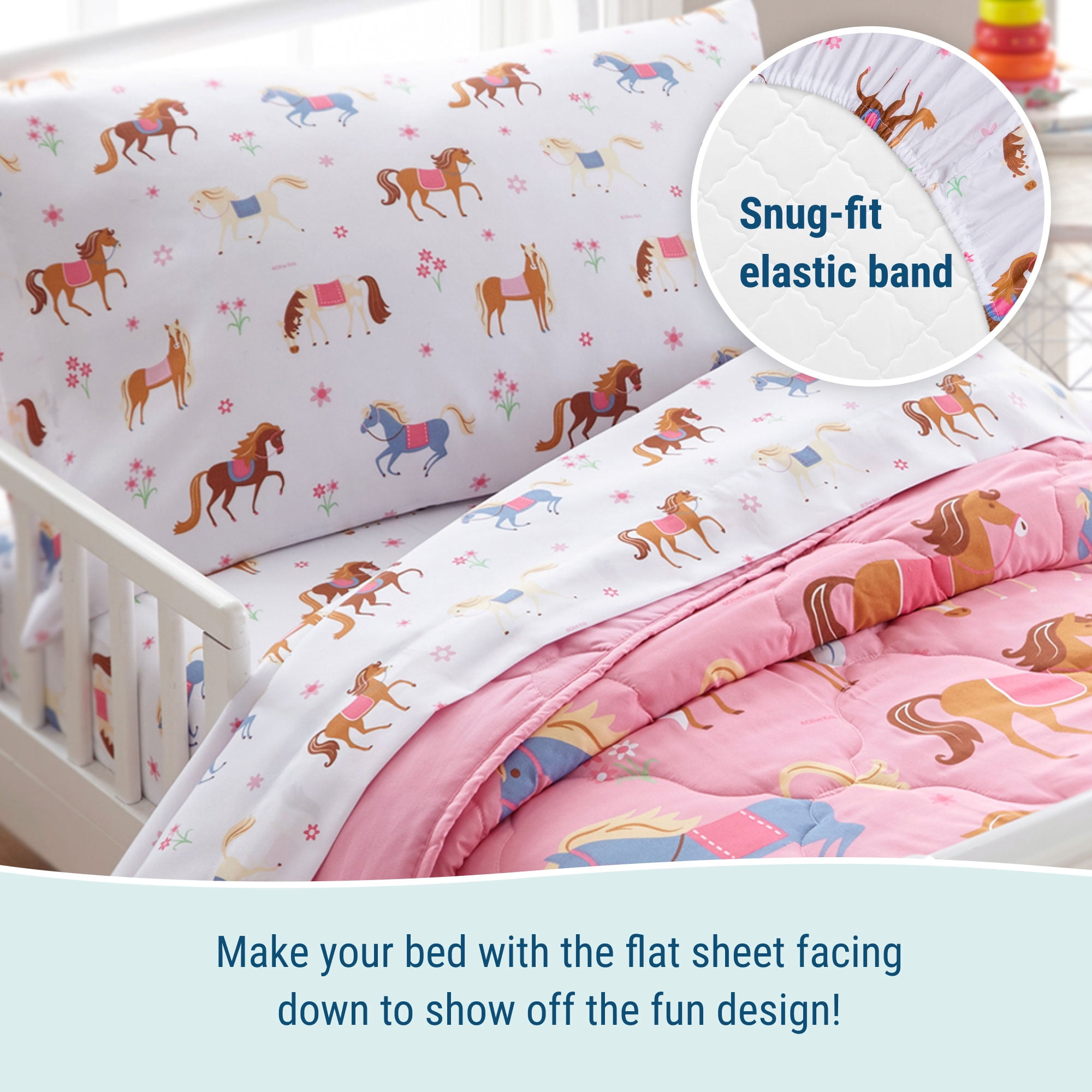 Wildkin Horses Microfiber Sheet Set - Toddler in Pink, for Girls unisex (Horses)