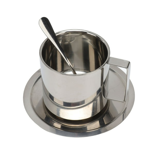Juego de tazas de café de acero inoxidable de doble pared, modernas, resistentes al óxido, para café, capuchino, té, para el hogar, la oficina, la cafetería, el camping, 260 ml