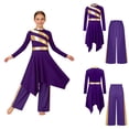 thumbnail image 2 of iiniim Girls Asymmetrical Lyrical Praise Dance Dress Liturgical Worship Church Robe with Palazzo Pants Set Purple 6, 2 of 7