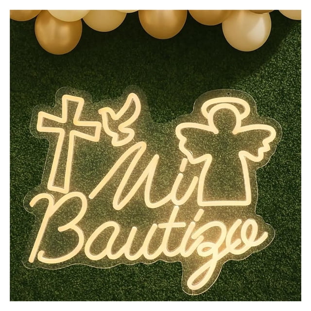 Letrero De Neón Mi Bautizo Con Luz LED Regulable Para Fiestas De Cumpleaños, Baby Showers, Decoración De Habitaciones Y Dormitorios 36cmx30cm