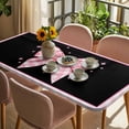 thumbnail image 3 of Pink Bowknot Table Cloths for 5 Foot Rectangle Tables, Shining Stars Vintage White Plaid Black Patio Waterproof Elastic Fitted Tablecloths, Washable Rectangular Table Cover for Camping, 3 of 8