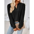 thumbnail image 2 of Gustave Women's Puff Long Sleeve Tops Fall Casual Dressy V Neck T-Shirts Loose Tunic Blouse Pleated Solid Work Pullover Shirts "Black, L", 2 of 11