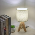 thumbnail image 2 of Small Bedside Table Lamp Wooden Tripod Nightstand Lamp with Fabric Linen Shade, 2 of 6