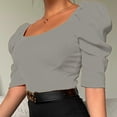 thumbnail image 6 of Mittory Women Puff Half Sleeve Square Neck Crop Top Summer Slim Fit Blouses T Shirt Casual Ribbed Shirt Basic Knit Tees, 6 of 8