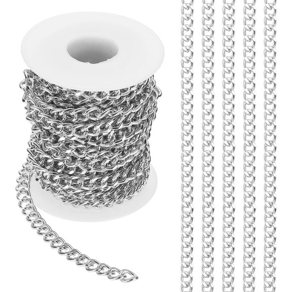 16.4Ft Aluminium Curb Chains Twisted Links, 8x6mm Curb Chain Spool Jewelry Making Chains Craft Chain for Necklace Bracelet, Silver