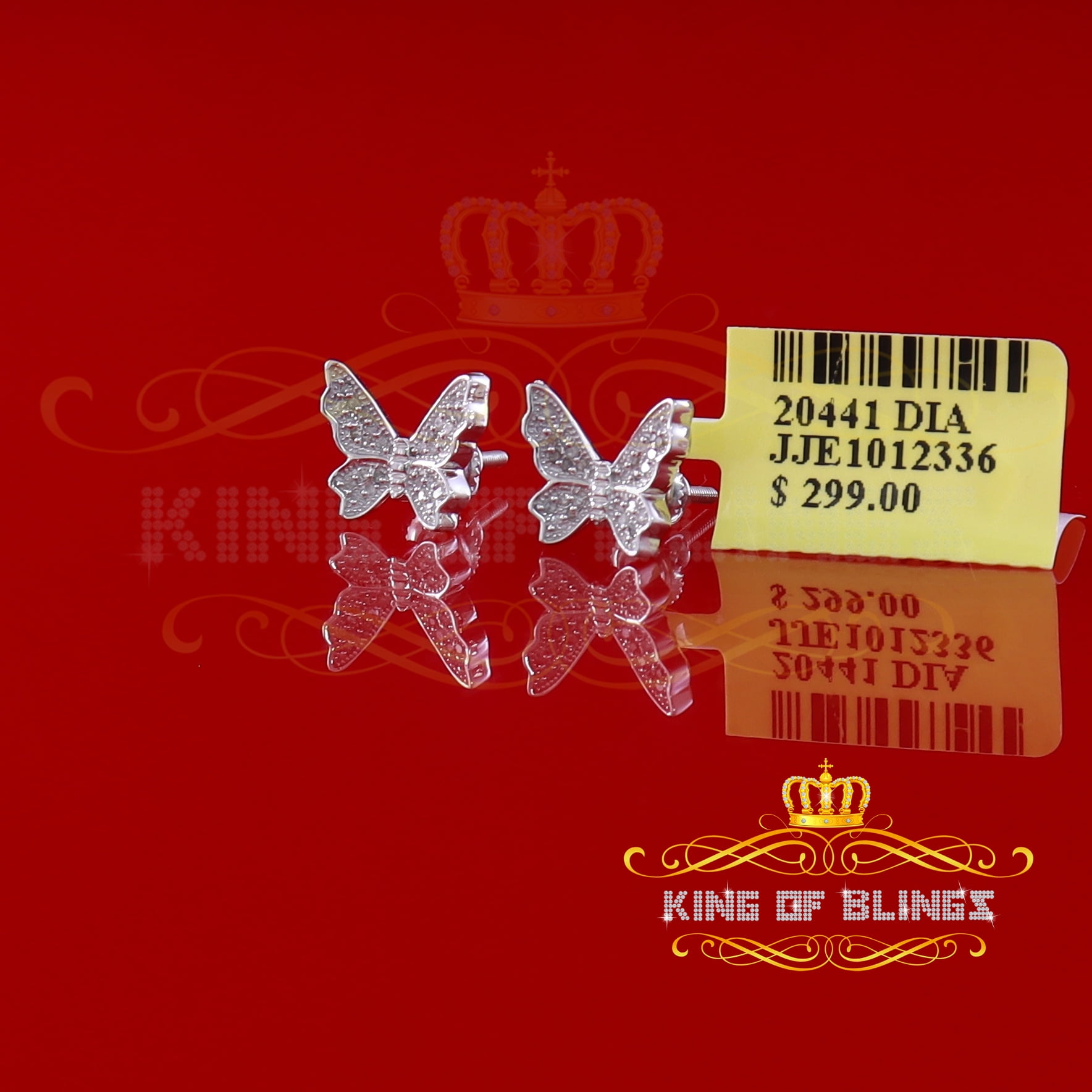King of Bling's Women's 0.15ct Real Diamond Butterfly Stud Earrings White 925 Sterling Silver