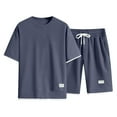 thumbnail image 6 of gbyLJF Men's Summer 2 Piece Outfits Short Sleeve Crewneck T Shirt and Shorts Casual Set Tracksuit Set with PocketsNavy,XXL, 6 of 7