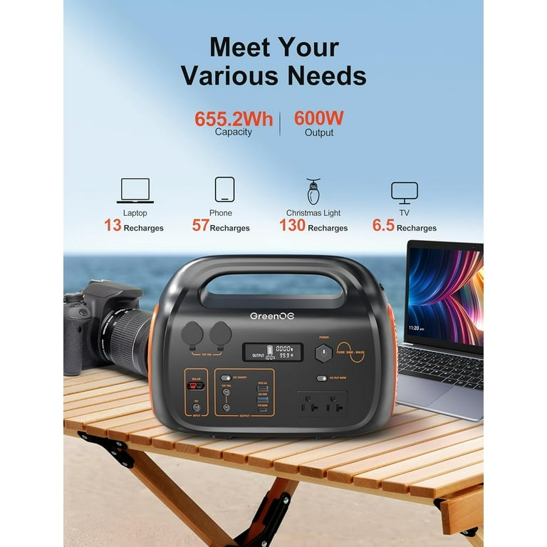 GreenOE Portable Power Station 600W 655Wh Solar Powered Generator with 100W  Solar Panel, Camping Power Bank for Outdoors Travel Hunting Home Lithium ...