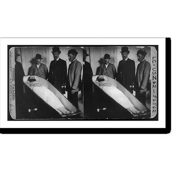 Historic Print, [Jesse James dead; in coffin; body half covered with sheet; 4 men standing by] - 2, 16" x 20"