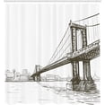 thumbnail image 2 of New York Shower Curtain, Digital Drawn Brooklyn Bridge Unusual Graffiti Style Old Urban Cityscape Print, Cloth Fabric Bathroom Decor Set with Hooks, 48" W x 72" L, Brown White, 2 of 4