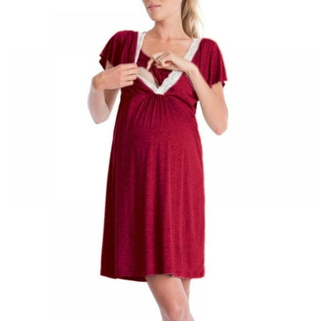 

Women 3 in 1 Delivery/Labor/Maternity/Nursing Nightgown Short Sleeve Pleated Breastfeeding Sleep Dress(S-XXL)