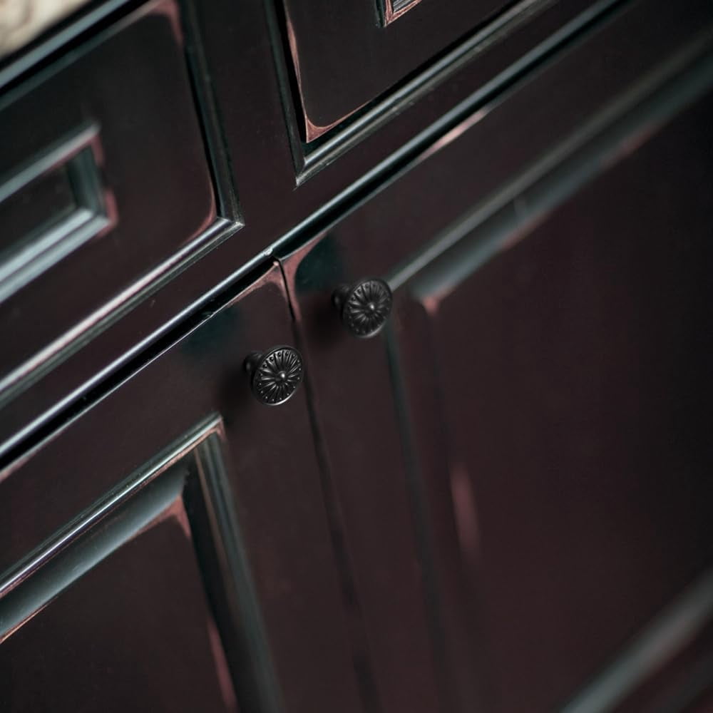 CATPAN 6 Pack Modern Black Sunburst Cabinet Knobs – Ornate Floral Design with Matte Finish for Kitchen Drawers, Doors