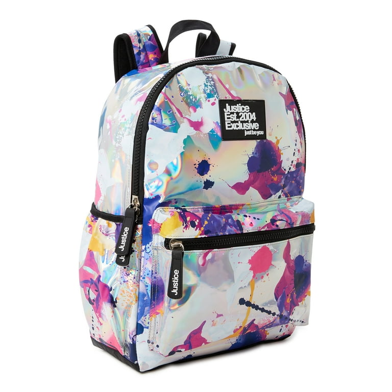 Justice Girls 17 Laptop Backpack Iridescent Silver Multi Color Splatter Walmart